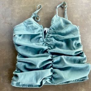 Teal ruffle v-neck crop tank